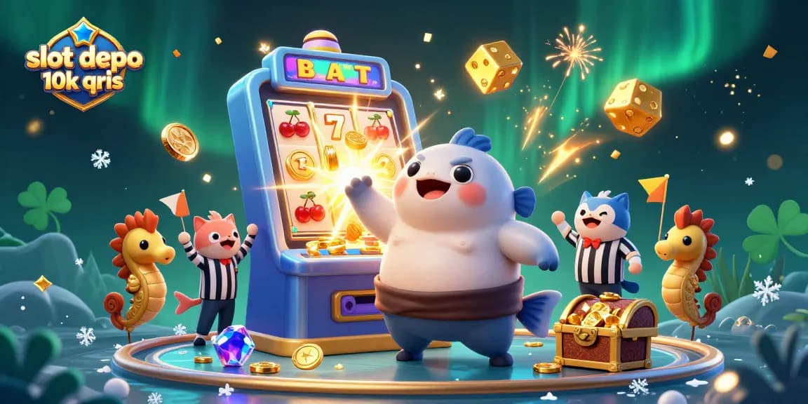 Experience thrilling gameplay with slot depo 10k qris amidst a vibrant underwater casino scene.