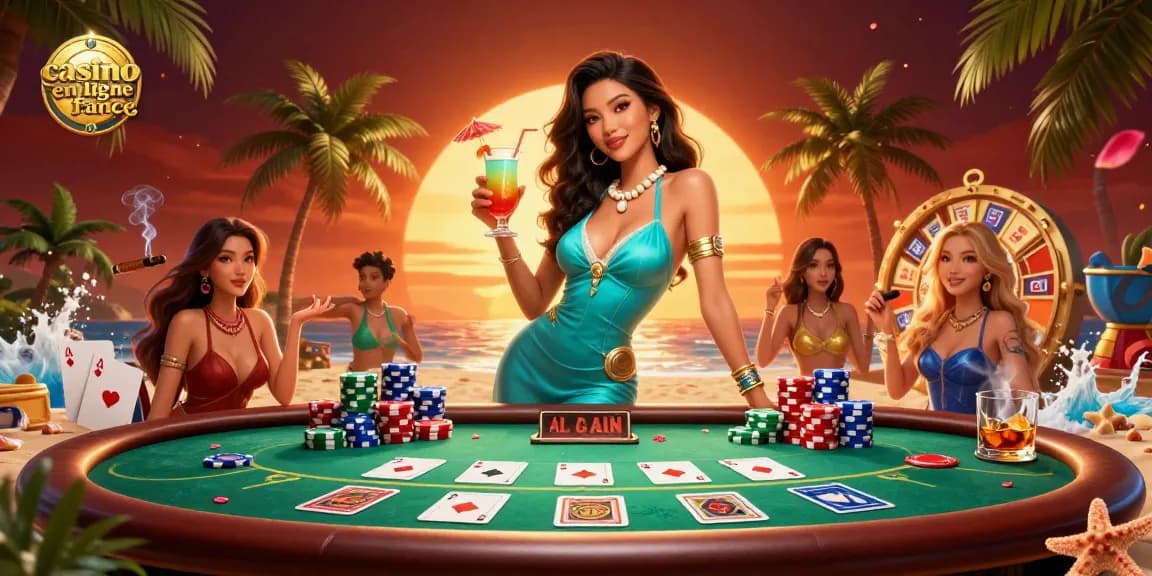 Découvrez l'excitation du casino en ligne France avec cette illustration 3D vibrante mettant en avant un cadre glamour.