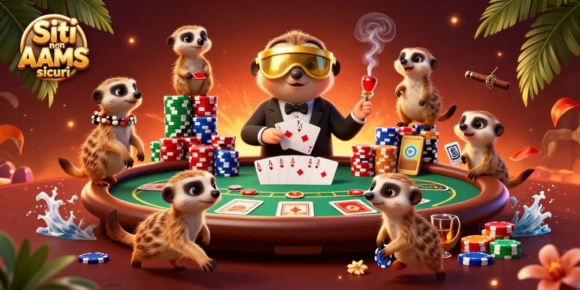 Scopri i Siti non AAMS sicuri con un'illustrazione 3D che cattura l'azione del casinò con i suricati.