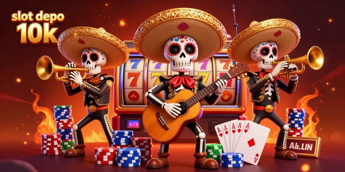 Spin the reels at slot depo 10k with vibrant 3D mariachi characters and jackpot elements.