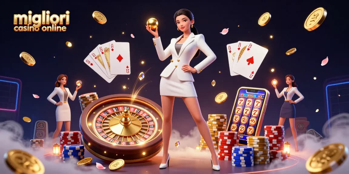 Interagisci con le migliori caratteristiche dei migliori casino online, mostrando elementi di lusso con dettagli vibranti del casinò.