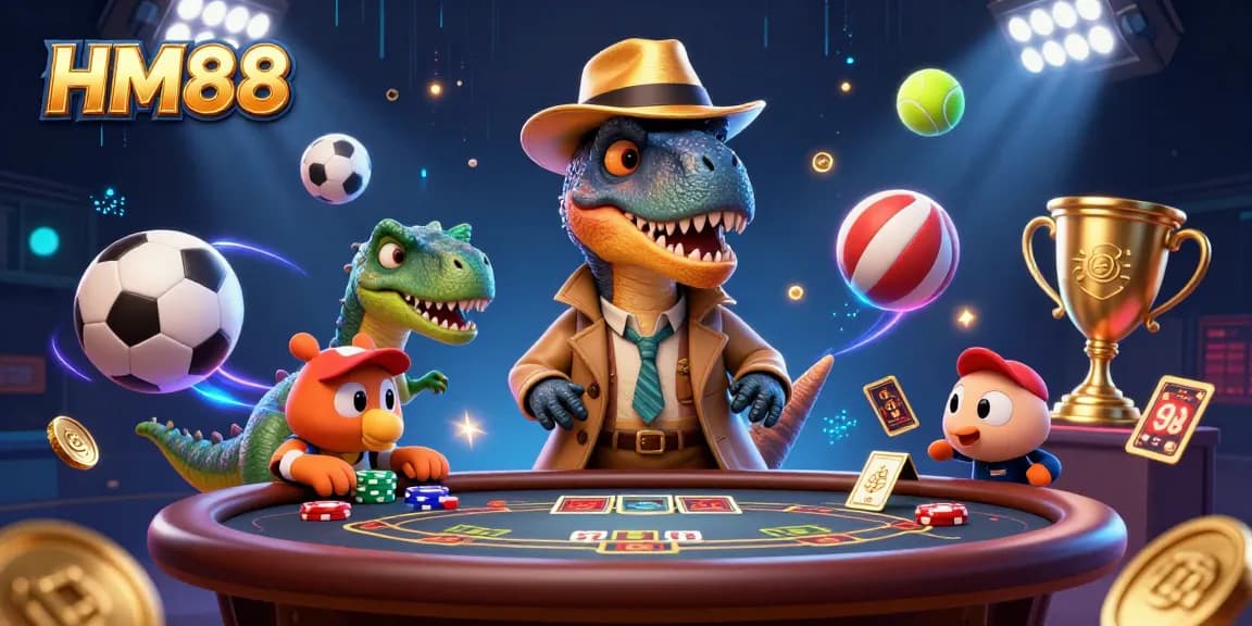 Experience the thrilling action at HM88 casino with a velociraptor at the blackjack table.