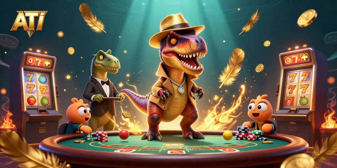Experience exciting gameplay at ATI’s blackjack table with vibrant animated dinosaurs.