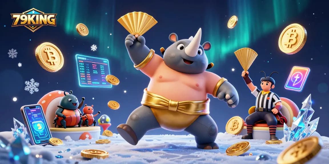 Experience thrilling action at 79KING with a champion beetle and crypto elements in a dynamic casino scene.