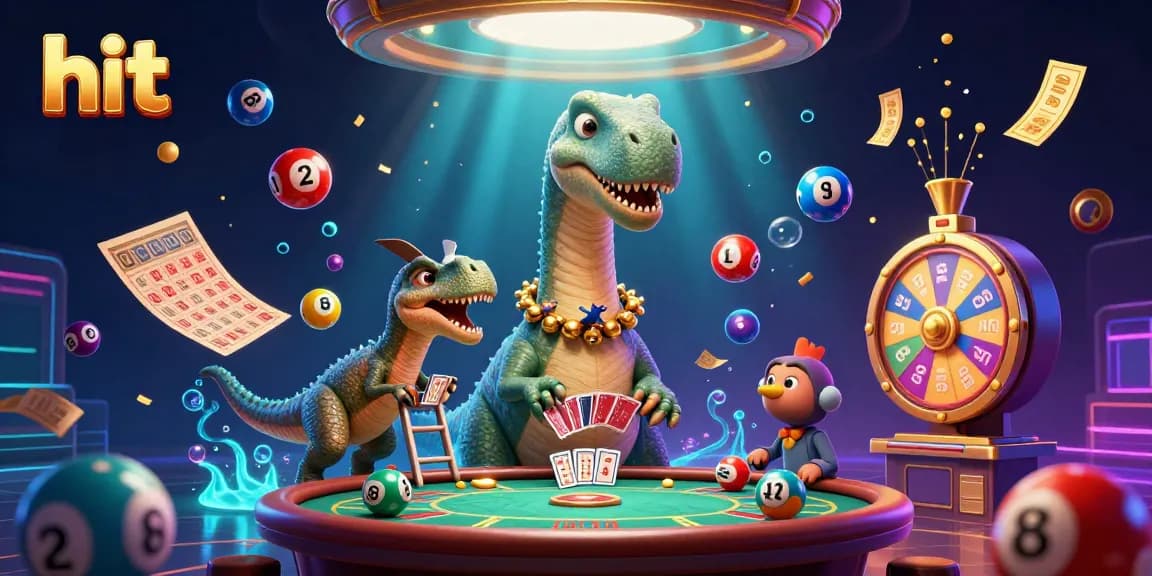 Engage in a thrilling hit experience with animated characters in a vibrant casino scene.