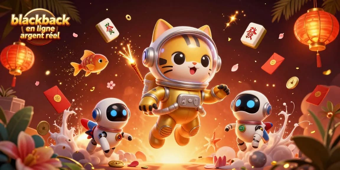 Jouez au blackjack en ligne argent réel avec ce chat astronaute et son chien robot dans une scène animée.