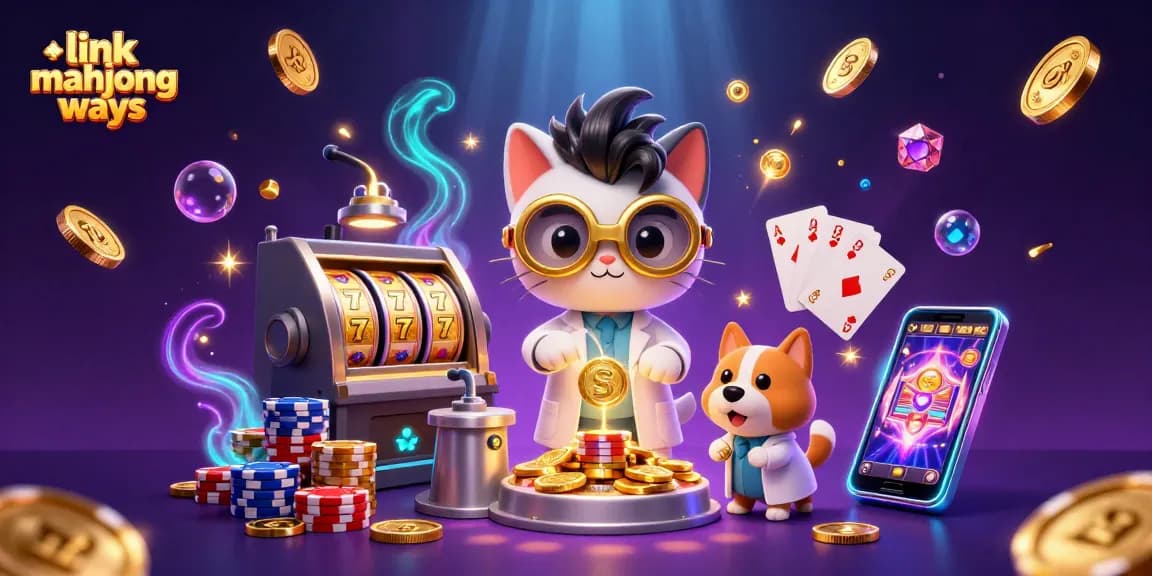 Experience thrilling moments in link mahjong ways as golden coins and gems cascade in this vibrant casino scene.