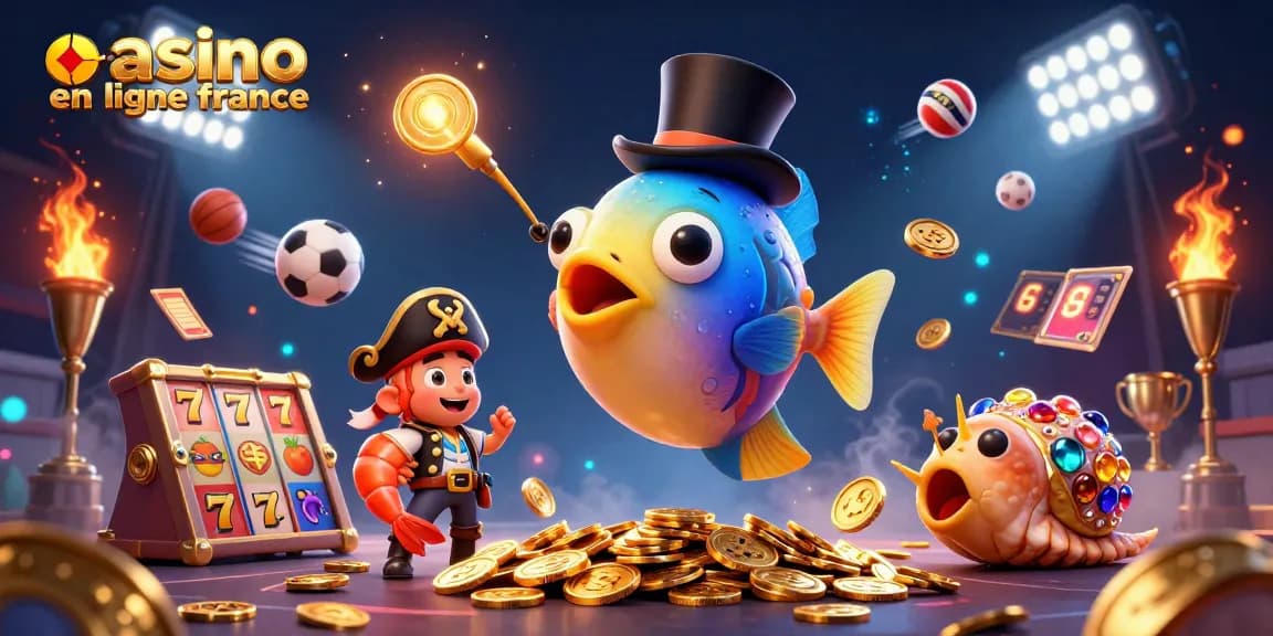 Jouez à des jeux passionnants au casino en ligne France avec une illustration 3D vibrante de créatures marines en quête de trésors.