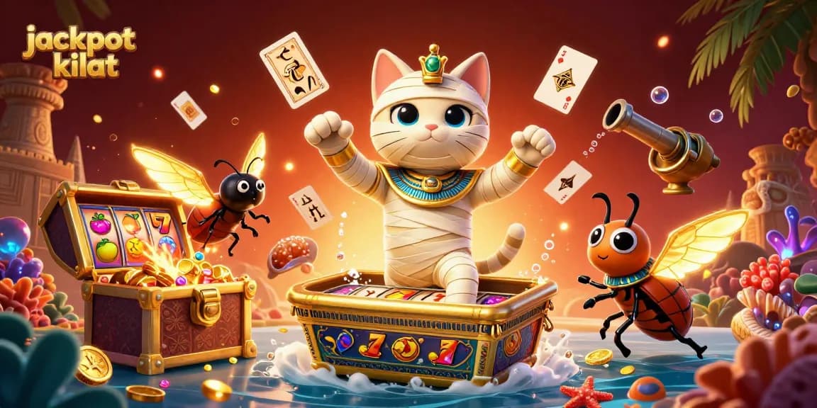 Experience jackpot kilat excitement with vibrant slots and mystical characters in a dynamic casino scene.