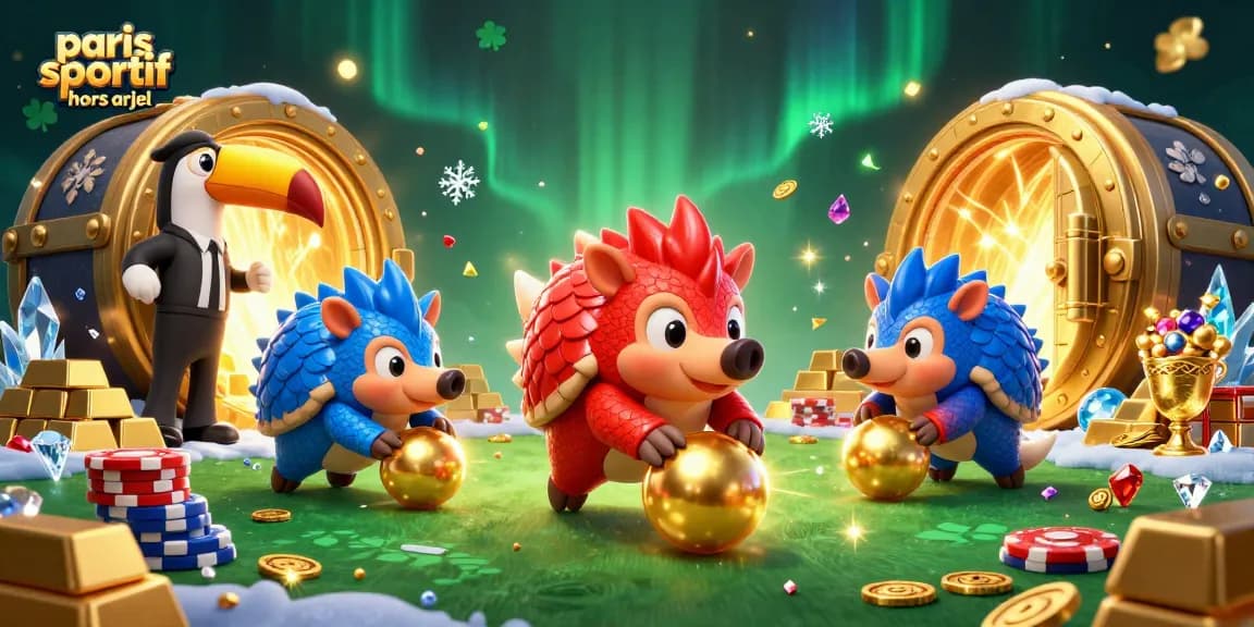 Pariez sur des paris sportifs hors ARJEL avec l'illustration dynamique de pangolins en compétition.