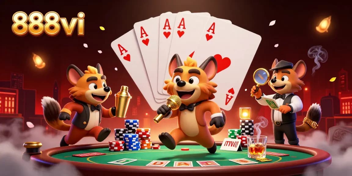 Experience the lively casino atmosphere at 888vi, featuring charismatic hyenas in a comedic setting.