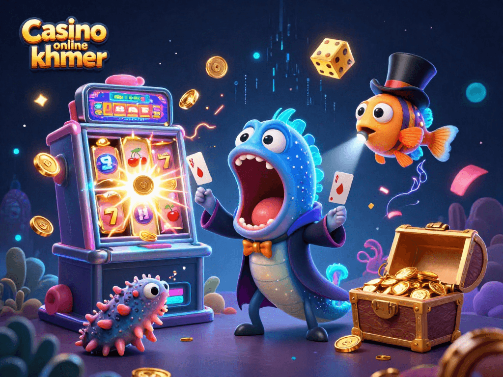 Experience thrilling Casino online khmer action with animated creatures showcasing magic tricks and slot excitement.