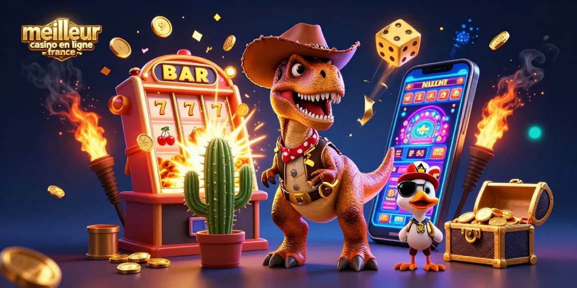 Jouez au meilleur casino en ligne France avec cette illustration dynamique montrant les jeux de casino.