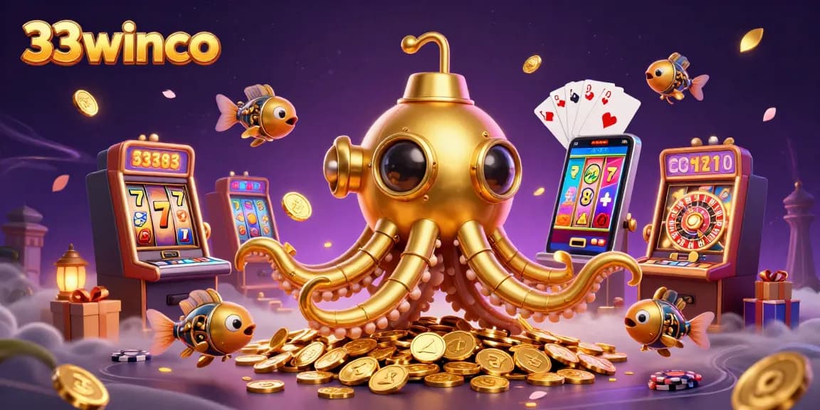 33winco players enjoying a dynamic casino experience with golden coins and colorful slot games.