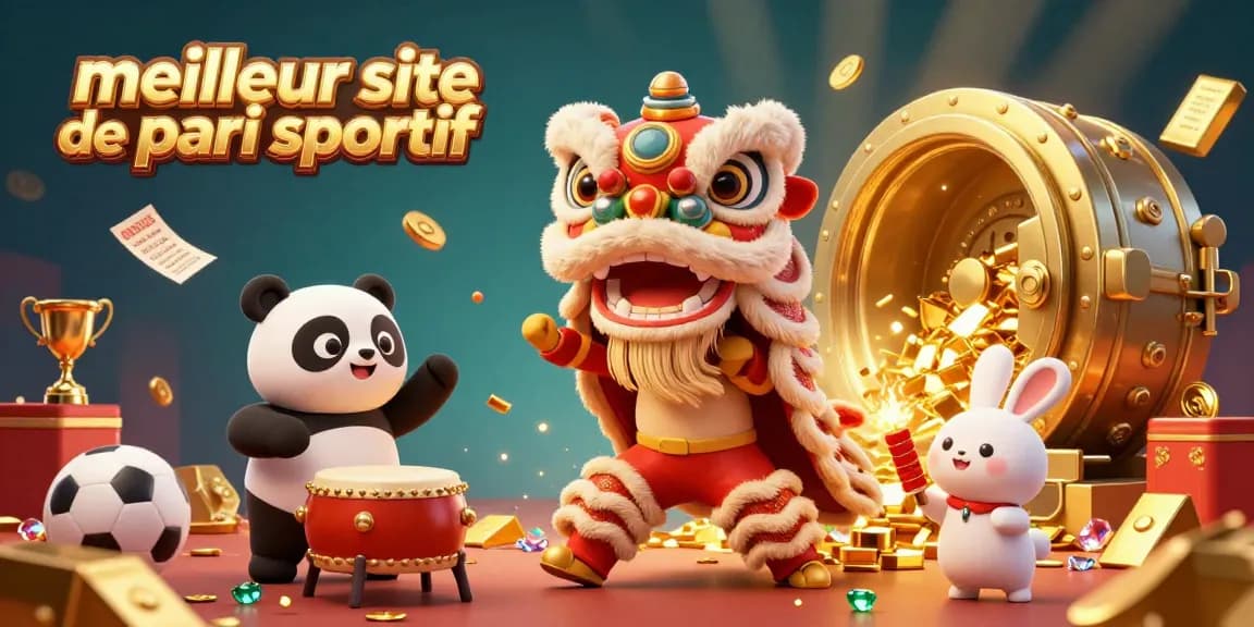 Profitez du meilleur site de pari sportif avec une scène festive de danse du lion et des éléments de paris sportifs.