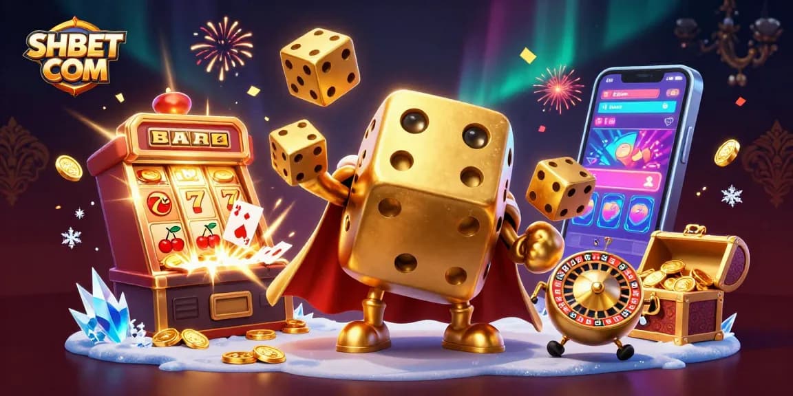 Win big at SHBET COM with this vibrant casino illustration showcasing jackpots and gaming excitement.