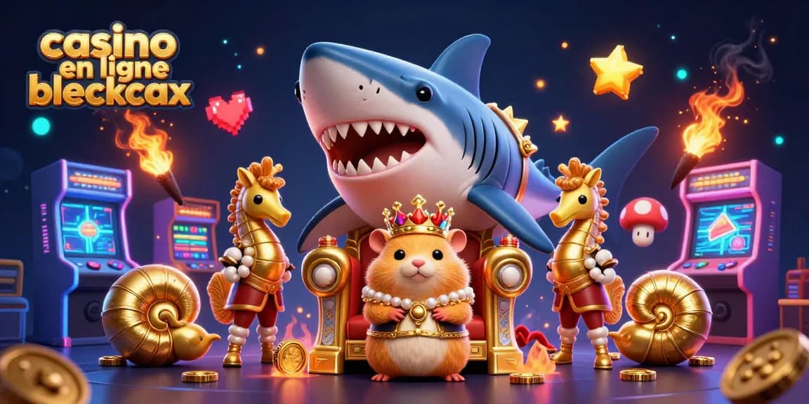Profitez de l'expérience casino en ligne blackjack avec un roi hamster et ses gardes seahorse tout en jouant à des machines colorées.