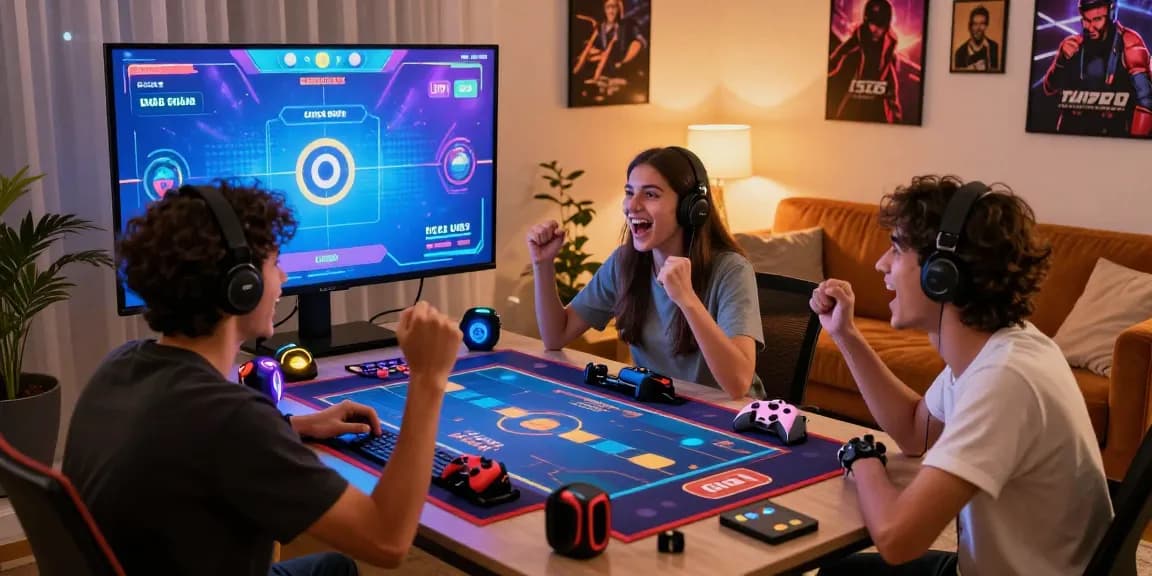 Friends enjoying the andar bahar game on a gaming setup with instant payments.