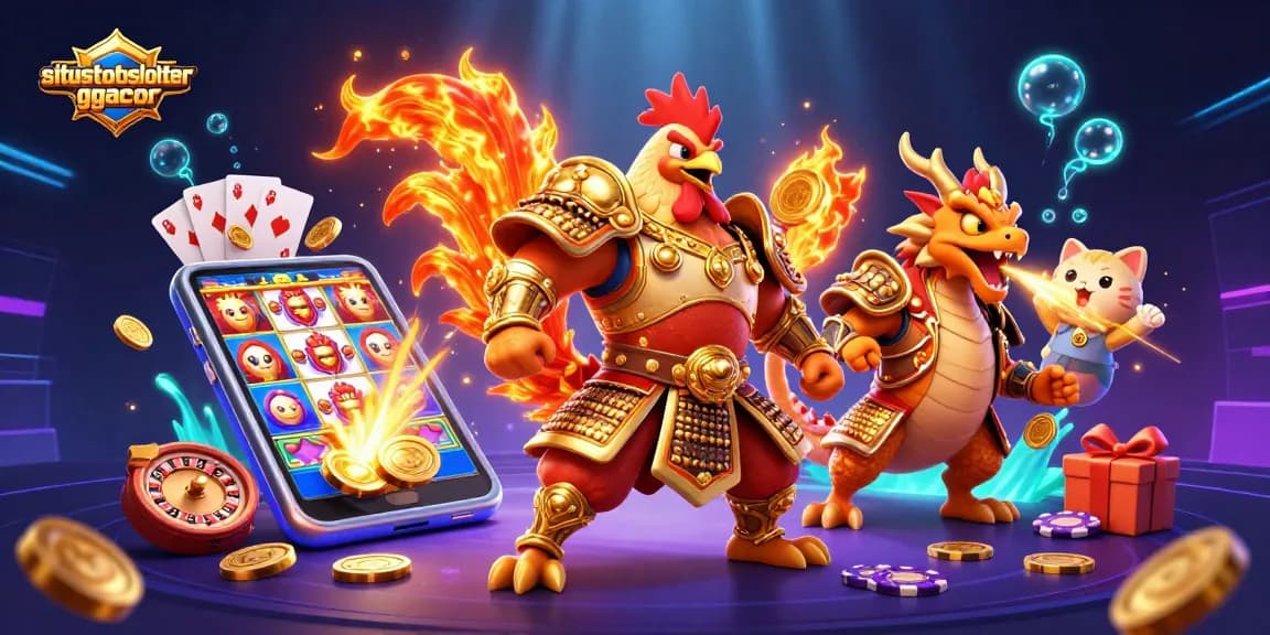 Engage with situstotoslottergacor showcasing casino-themed battles with dragon and rooster fighters, and thrilling slots.