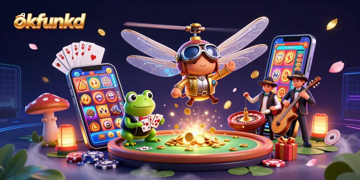 Experience exciting luck and gaming wins at okfunkd with vibrant cartoon casino scene.