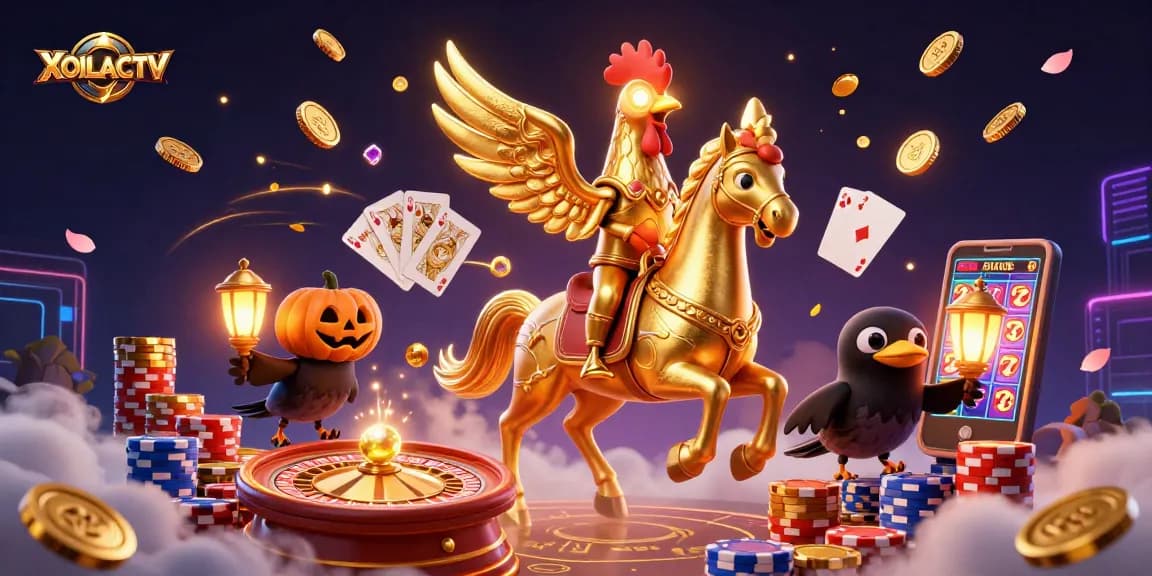 Experience XOILACTV with a vibrant casino scene showcasing golden rooster, lanterns, and dynamic elements.