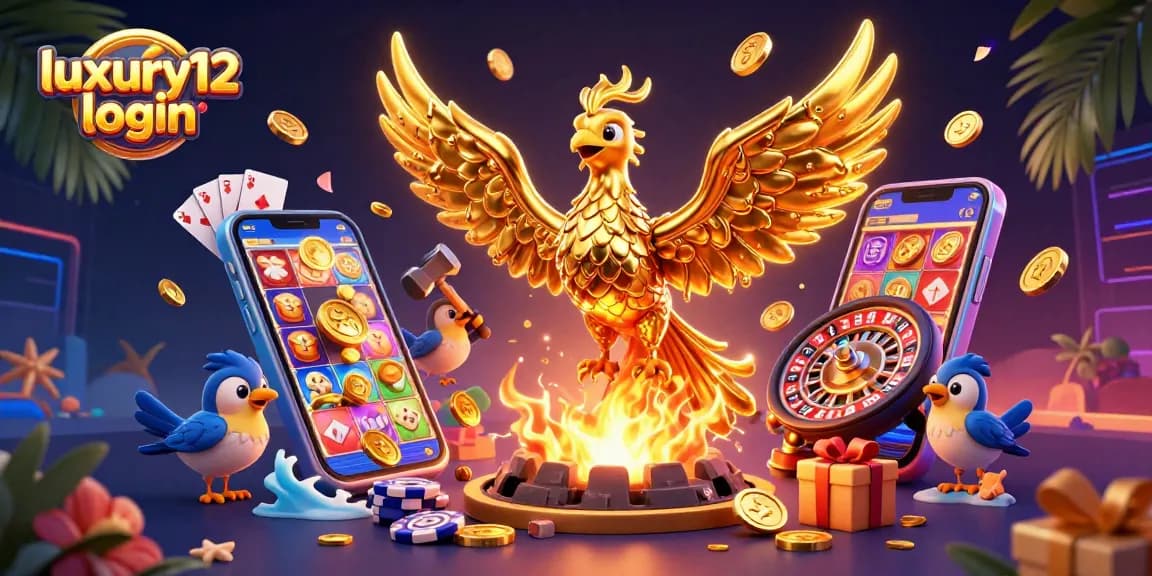 Experience luxury12 login with a stunning golden phoenix emerging as coins while playing exciting slots