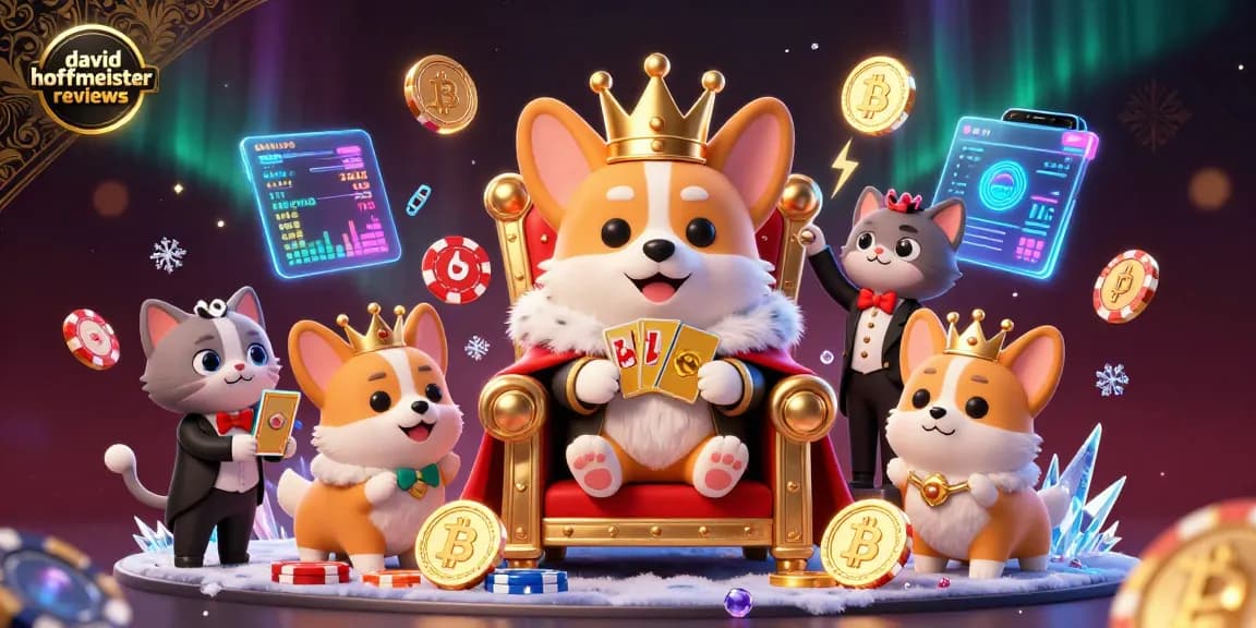 Experience luxurious gaming with david hoffmeister reviews showcasing royal corgis and vibrant crypto elements.