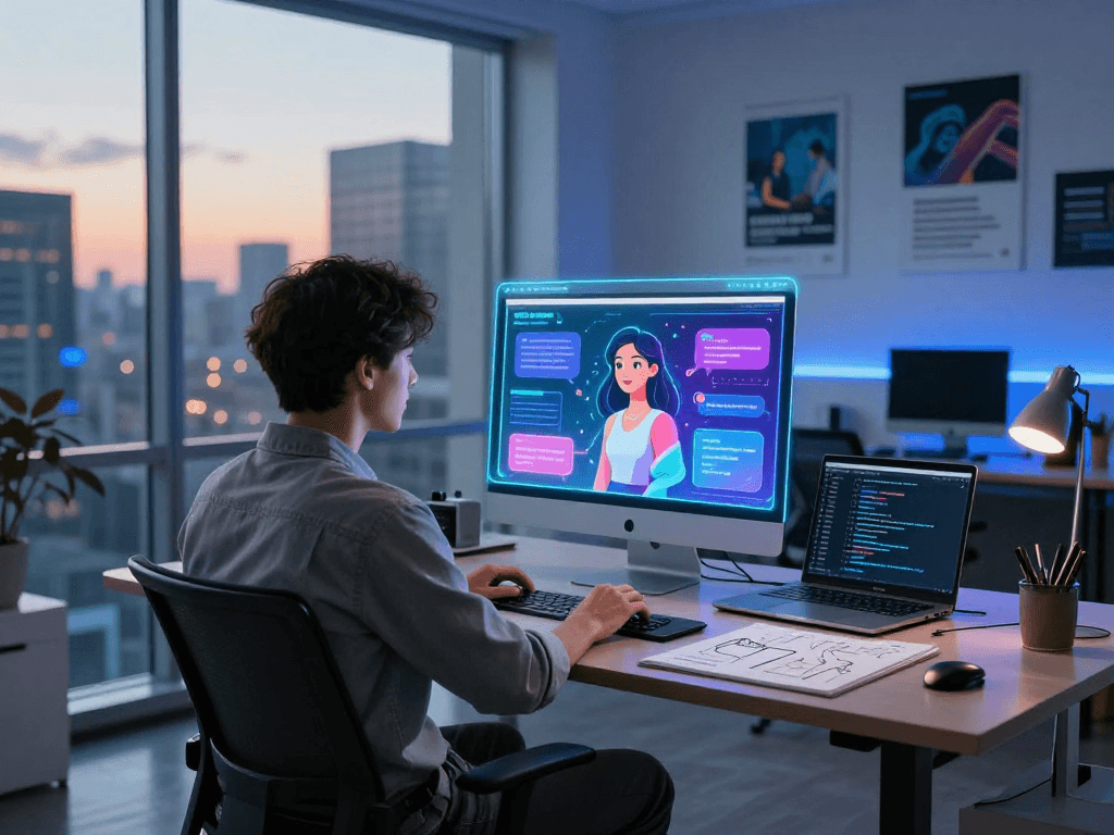 Engaging with AI gf interface in modern workspace showcasing advanced technology