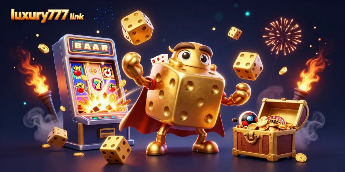Experience the vibrant action of luxury777 link with dynamic golden dice and winning symbols soaring through the scene.
