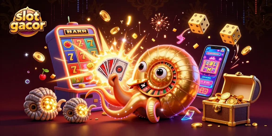 Experience slot gacor excitement with a dazzling 3D casino scene bursting with treasures and powerful elements.