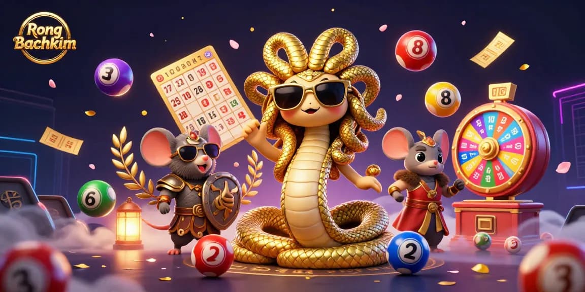 Engage with the vibrant world of Rong bachkim lottery featuring a Medusa snake-lady and warrior mouse in an exciting 3D scene.