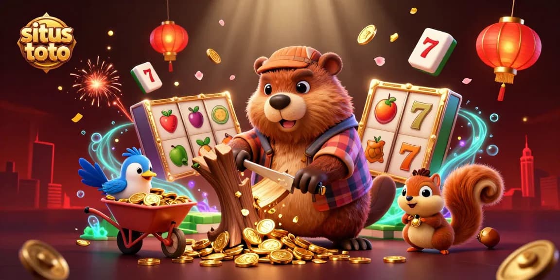 Join the action at situs toto with a lively beaver collecting gold coins and gambling symbols raining down.