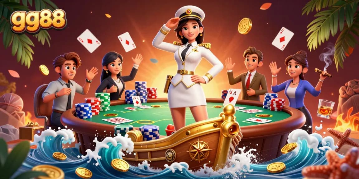 Experience thrilling gaming at gg88 with a stunning illustration of a commanding dealer in a vibrant casino scene.