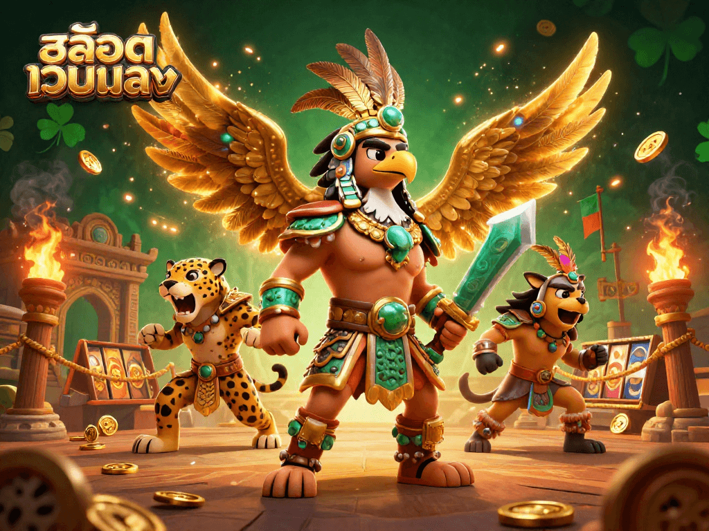 Experience thrilling สล็อตเว็บตรง action in a vibrant, illustrated casino scene with dynamic characters and elements.