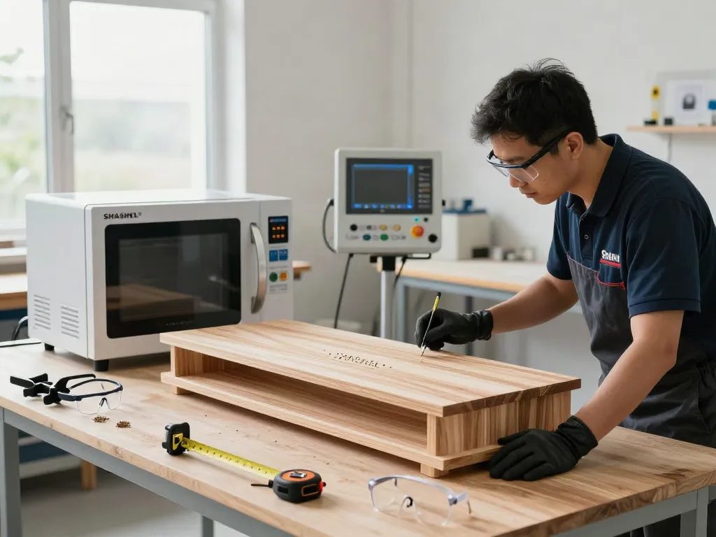 SHASHEL® microwave treatment for wood-boring insects in a modern workshop.