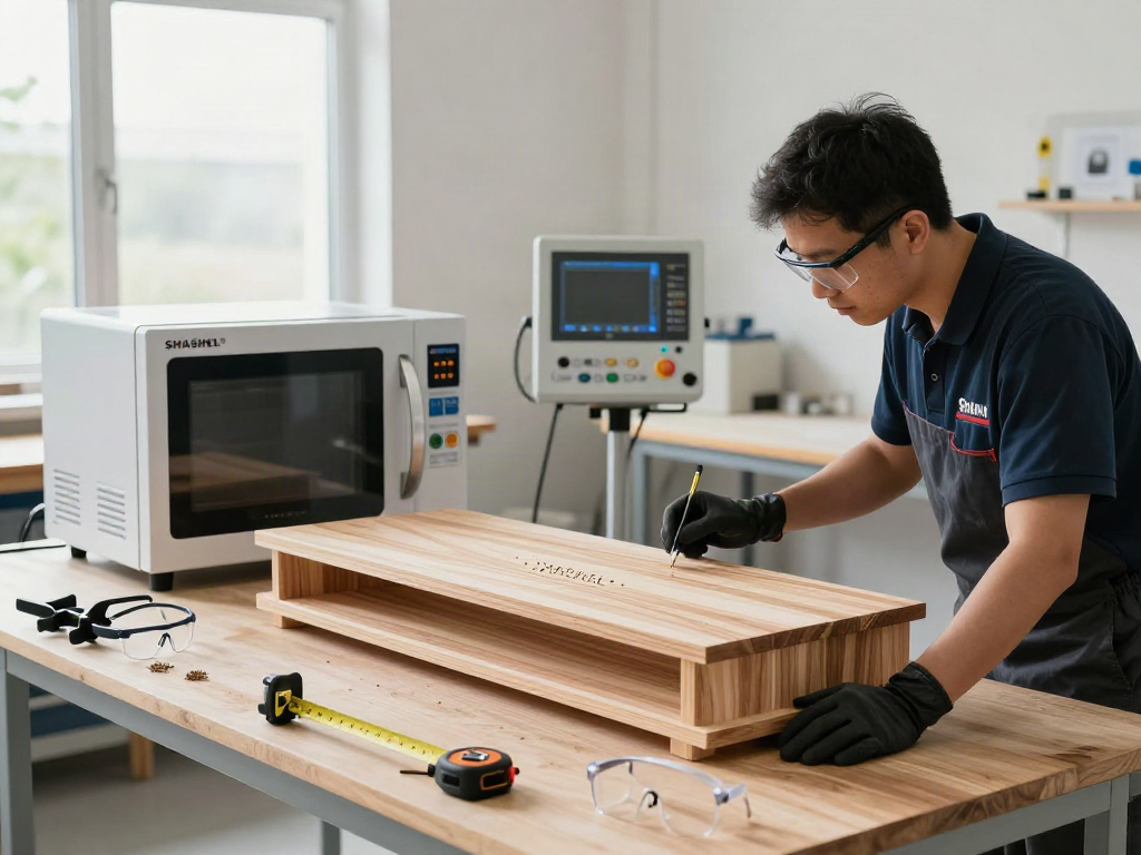 SHASHEL® microwave treatment for wood-boring insects in a modern workshop.