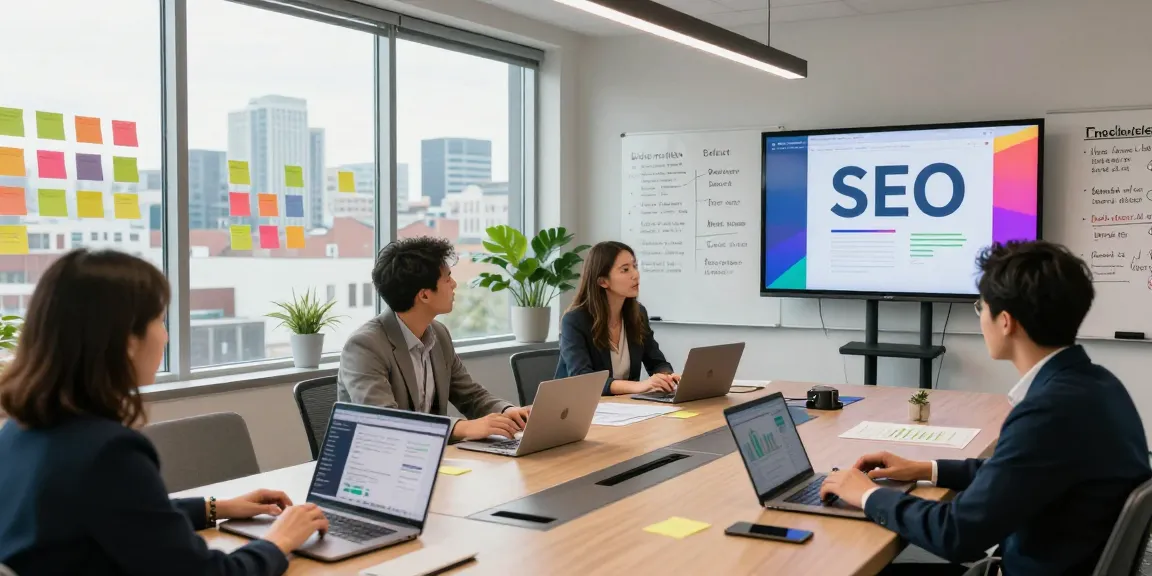 Spokane marketing agency team strategizing SEO and web design in modern conference room.