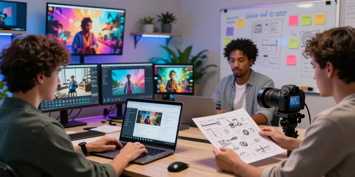 Seedance 2.0 creators collaborate in a vibrant studio environment showcasing video assets.