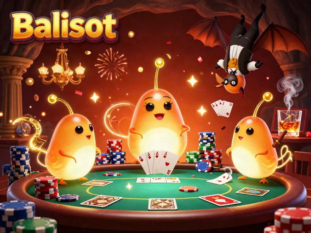 Engage in the vibrant atmosphere of Balislot with glowworms lighting up a casino scene.