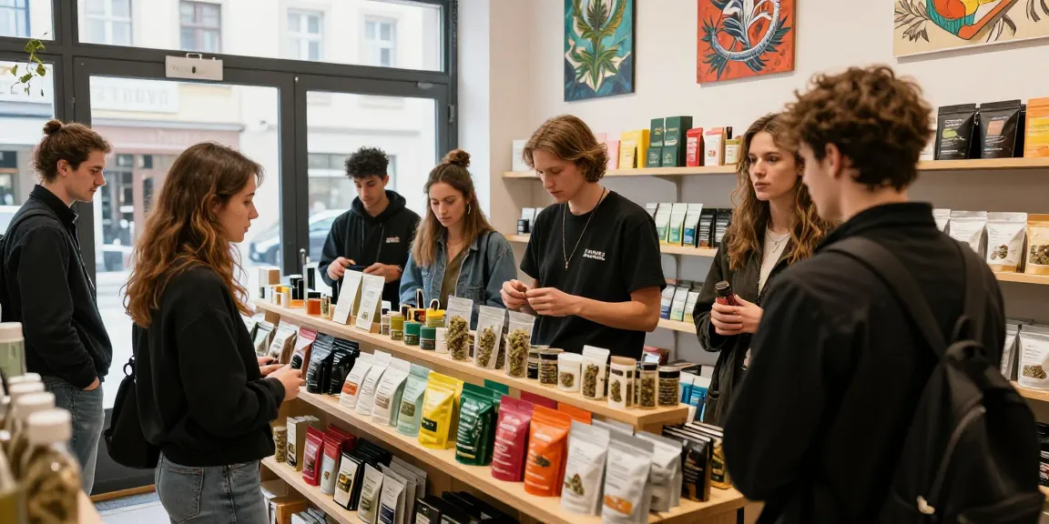 Where Can I Legally Buy Marijuana In Augsburg? Best Guide - Friends exploring cannabis products in a vibrant shop.
