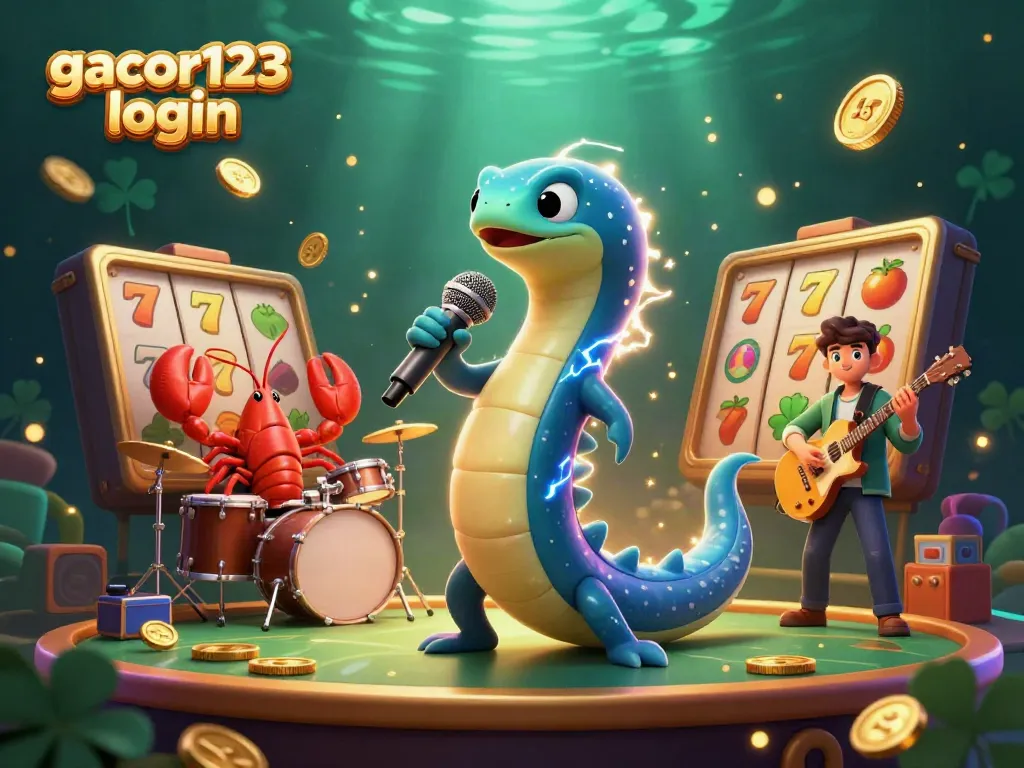 Engage with gacor123 login at an underwater casino featuring a lively electric eel DJ performance.