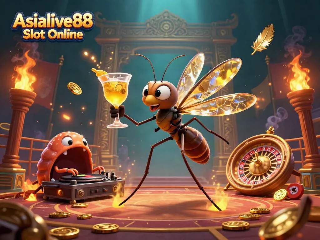 Experience the vibrant energy of Asialive88 Slot Online with unique casino illustrations capturing thrilling gameplay.