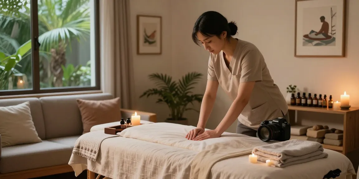 Serene in-home wellness setup for 부천출장안마 session with massage therapist preparing.