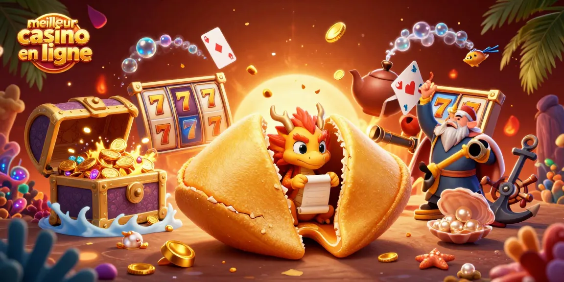 Jouez au meilleur casino en ligne avec une illustration riche présentant des personnages de chance et des éléments de jeu captivants.
