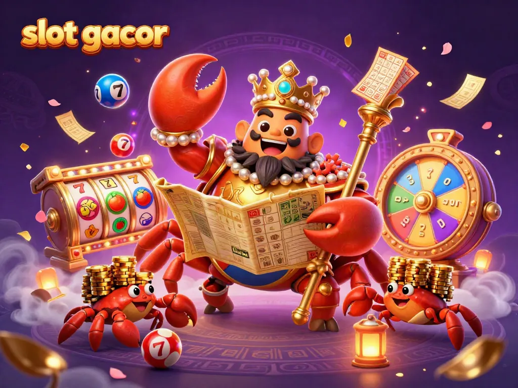 Experience slot gacor action with a colorful and vibrant 3D casino scene featuring a golden crab emperor.