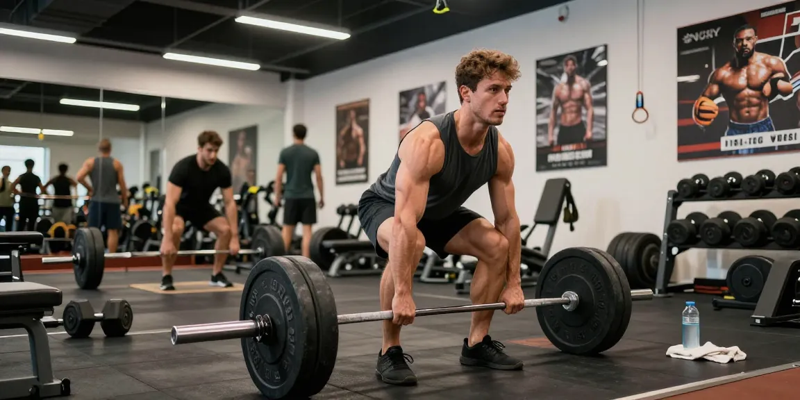 Powerful deadlift at Driada Shop gym, showcasing strength and determination with workout equipment.