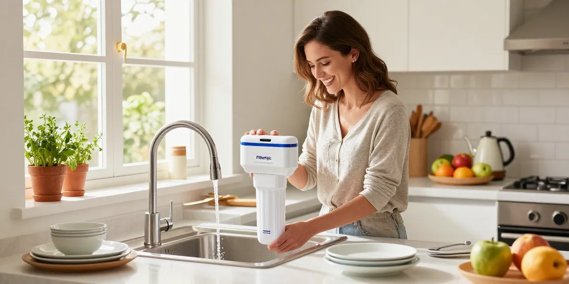 Install Filterlogic DA29-00003G Refrigerator Water Filter, Replacement for Samsung® DA29-00003B in a bright kitchen setting.