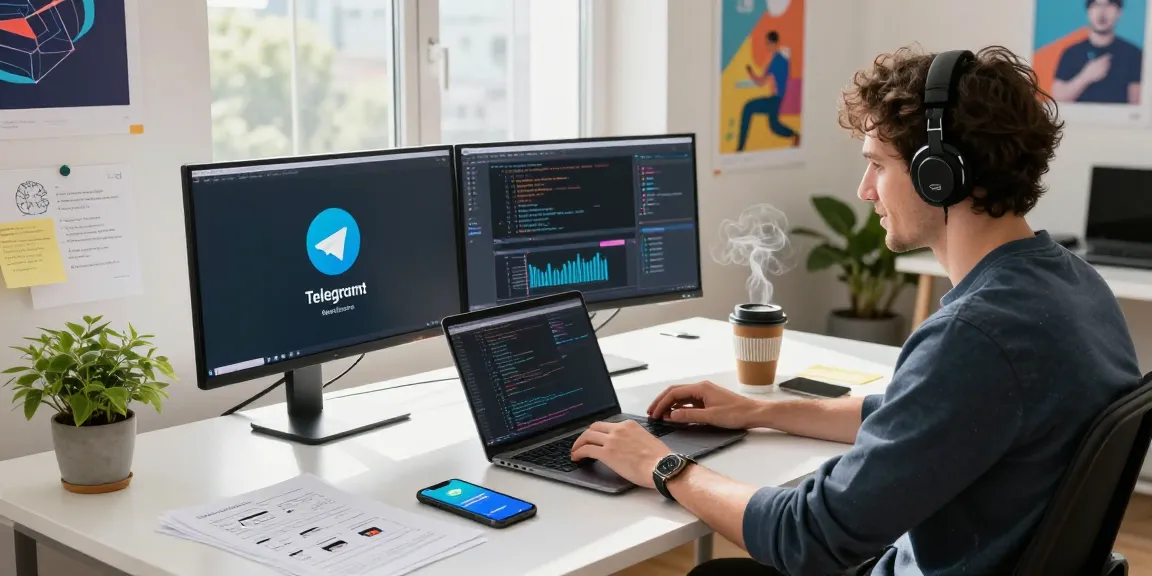Developer coding Telegram china download apk free in a modern workspace