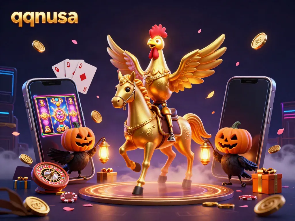 Experience qqnusa's thrilling midnight casino adventure with a golden rooster and friends.