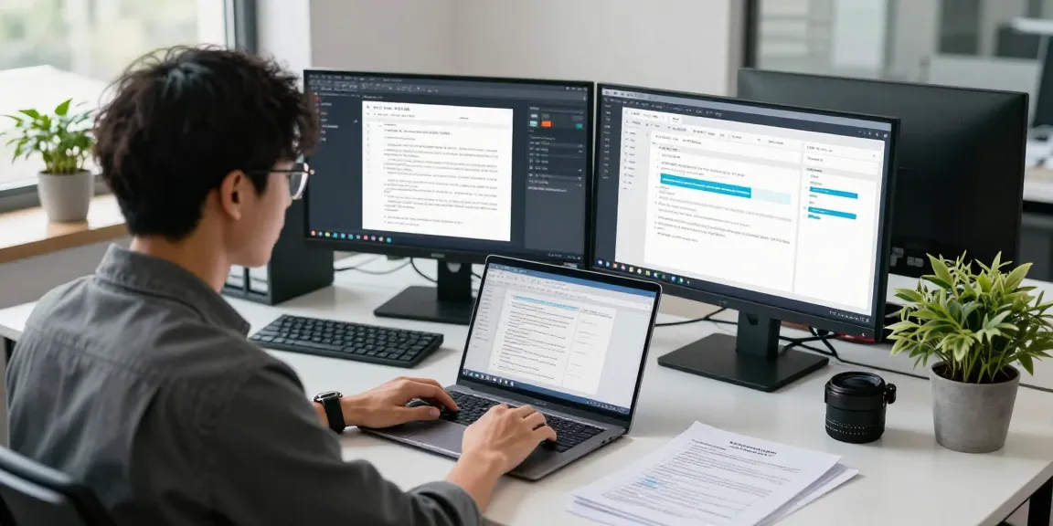 Document fraud detection specialist analyzing digital documents in a high-tech office environment.